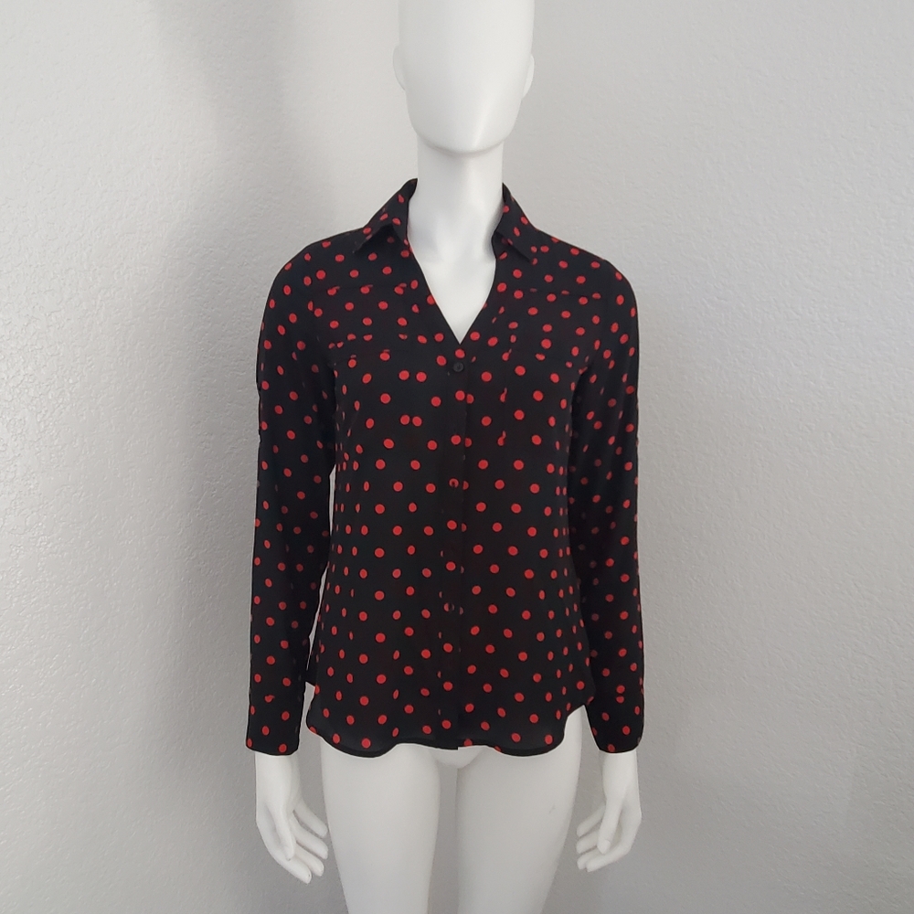 Express black and red polka-dot long sleeve